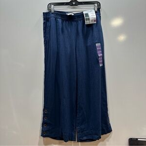 Caribbean Joe & Company Beach Pants Wide Leg Loose Fit Navy Blue Sz S capri crop